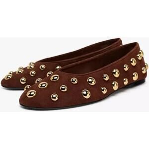 NWT Zara Suede Studded Ballet Flats, 38/7.5